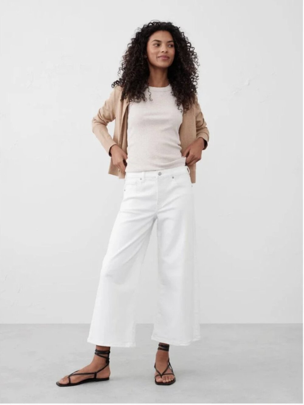 Banana Republic High Rise Cropped Wide Leg Jeans White Raw Hem Size 27 - Picture 2 of 9